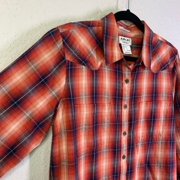 ARIAT Shirt Large Real Billie Rae Plaid Relaxed Fit Button Closure Chest Pockets - Picture 6 of 13